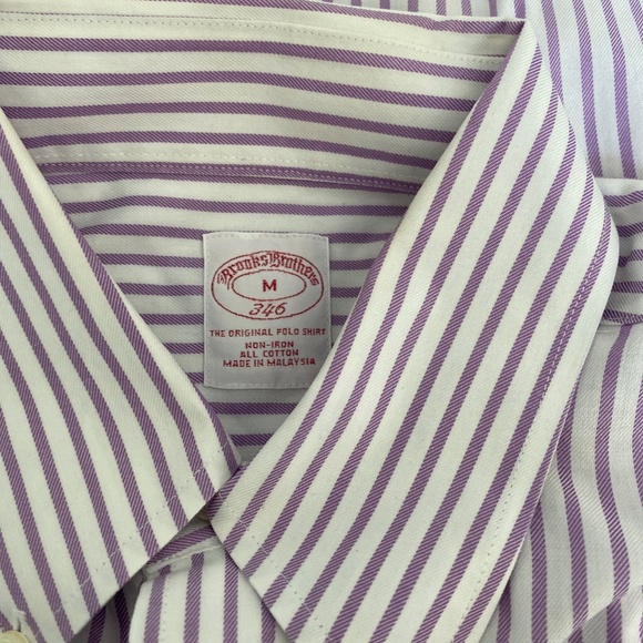 Brooks Brothers 346 Original Polo Long Sleeve Shirt Mauve & White Stripe Size M - Picture 3 of 8